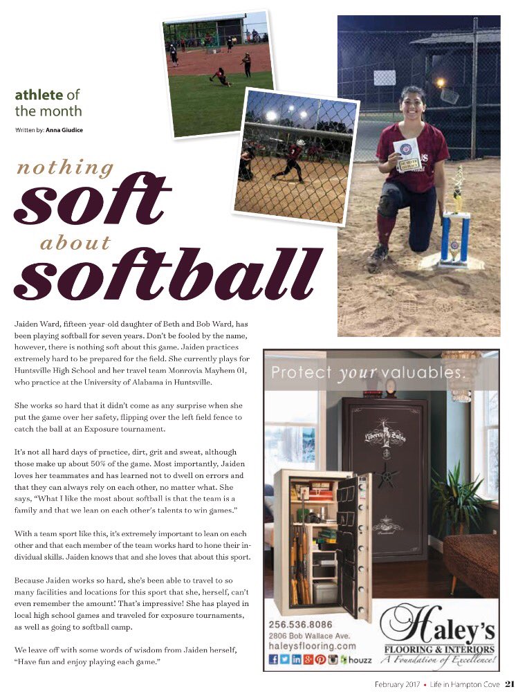 We appreciate Haley's Flooring &amp; Interiors for Sponsoring the Athlete of the Month page each month!
(256) 536-8086
haleysflooring.com