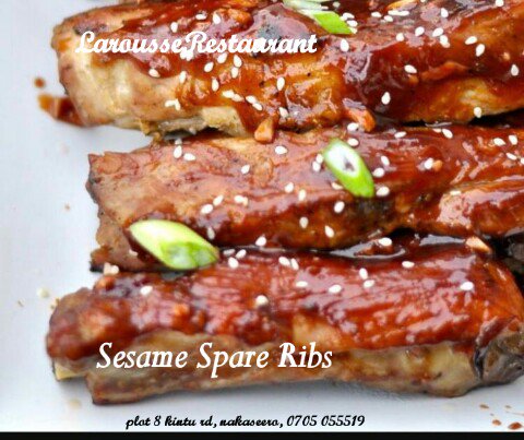 LarousseUganda's tweet photo. Eat something nice, Eat something special....#SesameSpareRibs, a different taste  @LarousseUganda . Call now, place your lunch order. https://t.co/MJtOpM7qju