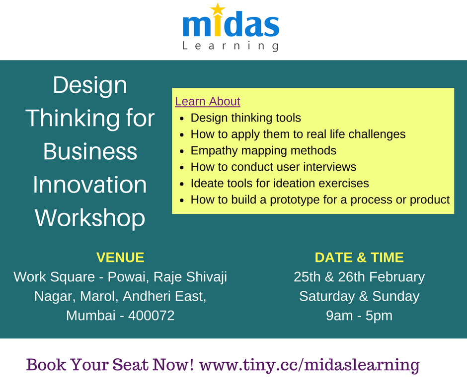 MidasLearning's tweet image. 2-day workshop helps you design better products, processes, strategies and More. Limited seats! Book your SEAT Now buff.ly/2lxSsF5