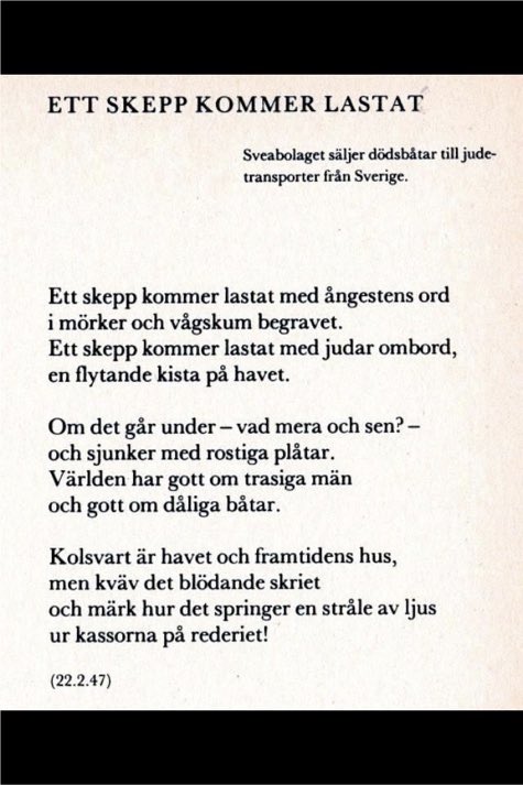 visesiskolan's tweet photo. Idag lyssnar vi till #TEDtal om flykt över havet & kopplar talet till S Dagermans dagsedel Ett skepp kommer lastat. https://t.co/1OkXZZsBNW https://t.co/vbNoTD7QJu