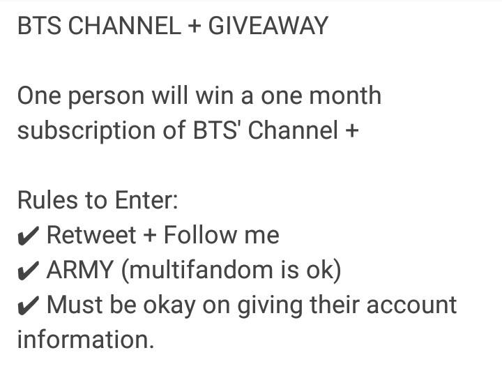 minimonikku's tweet photo. ✰ BTS CHANNEL+ GIVEAWAY ✰

✔︎ RT + FOLLOW TO ENTER
✔︎MORE DETAILS BELOW ⬇
✔︎ ENDS ON MARCH 15 💕 https://t.co/uShNdy88om