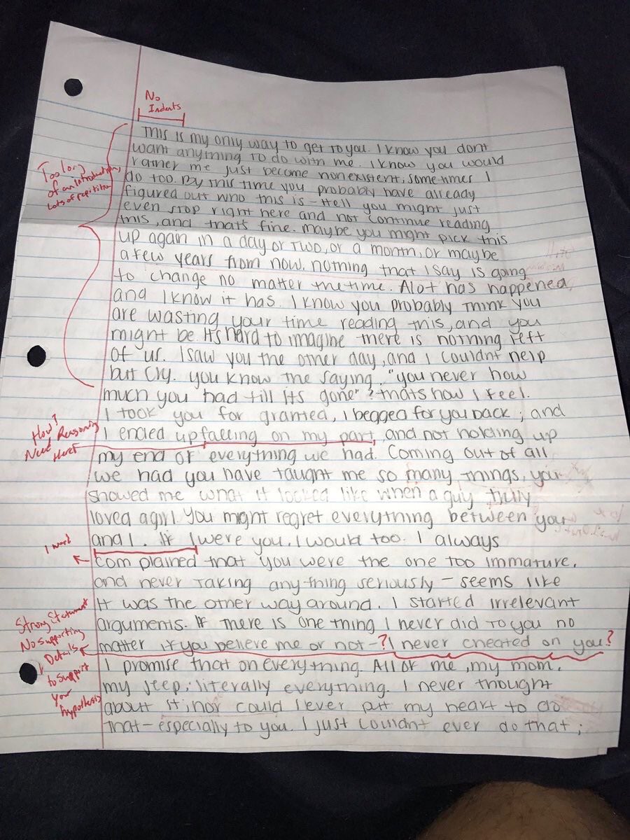 MeninistTweet's tweet image. This dude got cheated on and she wrote him an apology letter and he graded it 😭😭