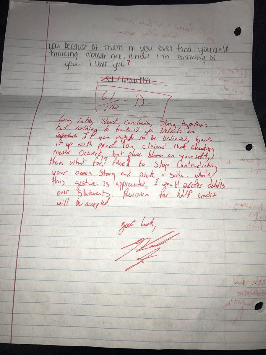 MeninistTweet's tweet image. This dude got cheated on and she wrote him an apology letter and he graded it 😭😭