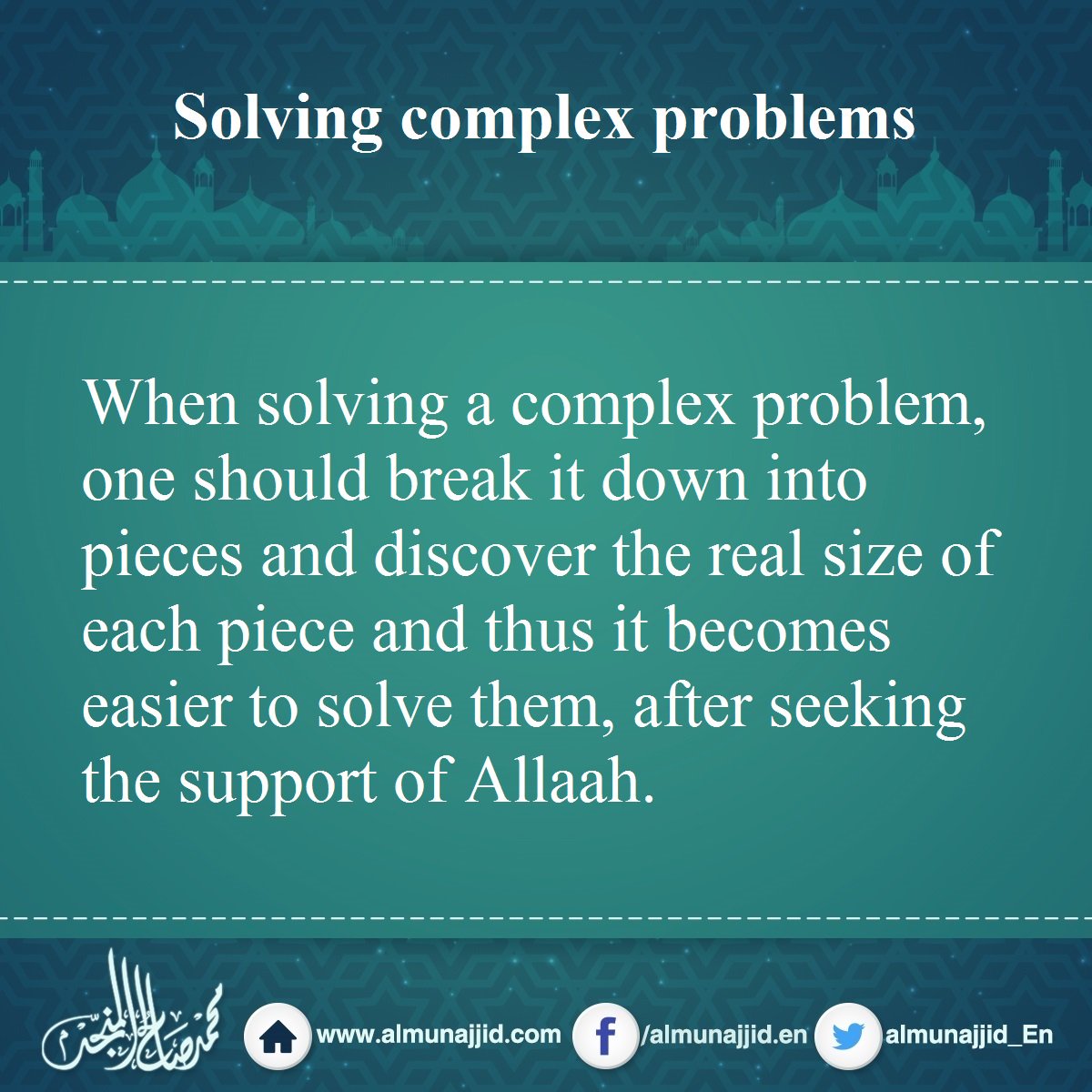 almunajjid_En's tweet photo. Solving complex problems

#problems #Allaah #Allah #solving_problems https://t.co/Z0hf0NWfku