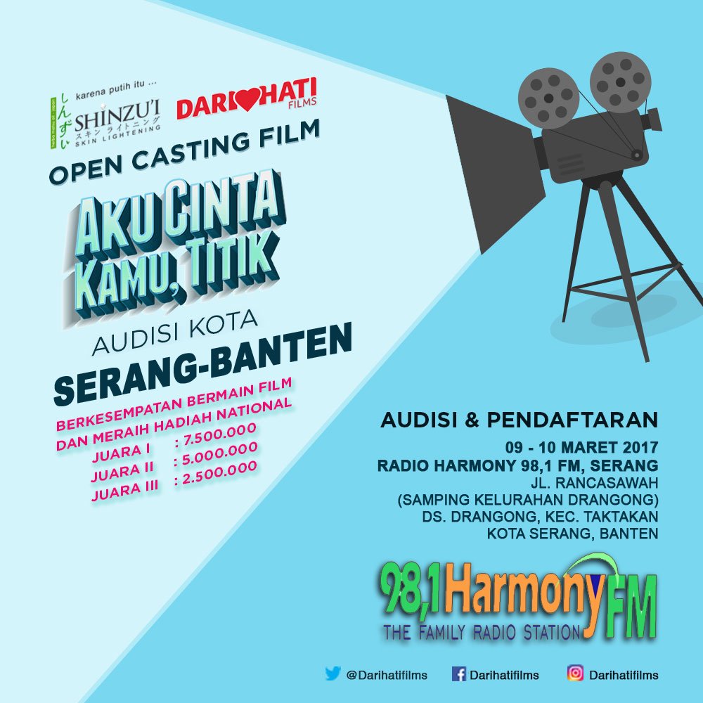 Jangan lewatkan! #OpenCasting2017 film "AKU CINTA KAMU, TITIK" <a href="/DarihatiFilms/">DHF Entertainment</a> cek instagram <a href="/harmonyfmserang/">98,1 Harmony FM Serang</a>