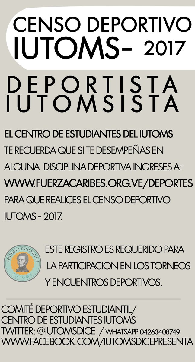 iutomsdice's tweet photo. CEIUTOMS: Continúa Censo Deportivo IUTOMS - 2017 https://t.co/2c6ve0cNZU https://t.co/4aQhFndXho