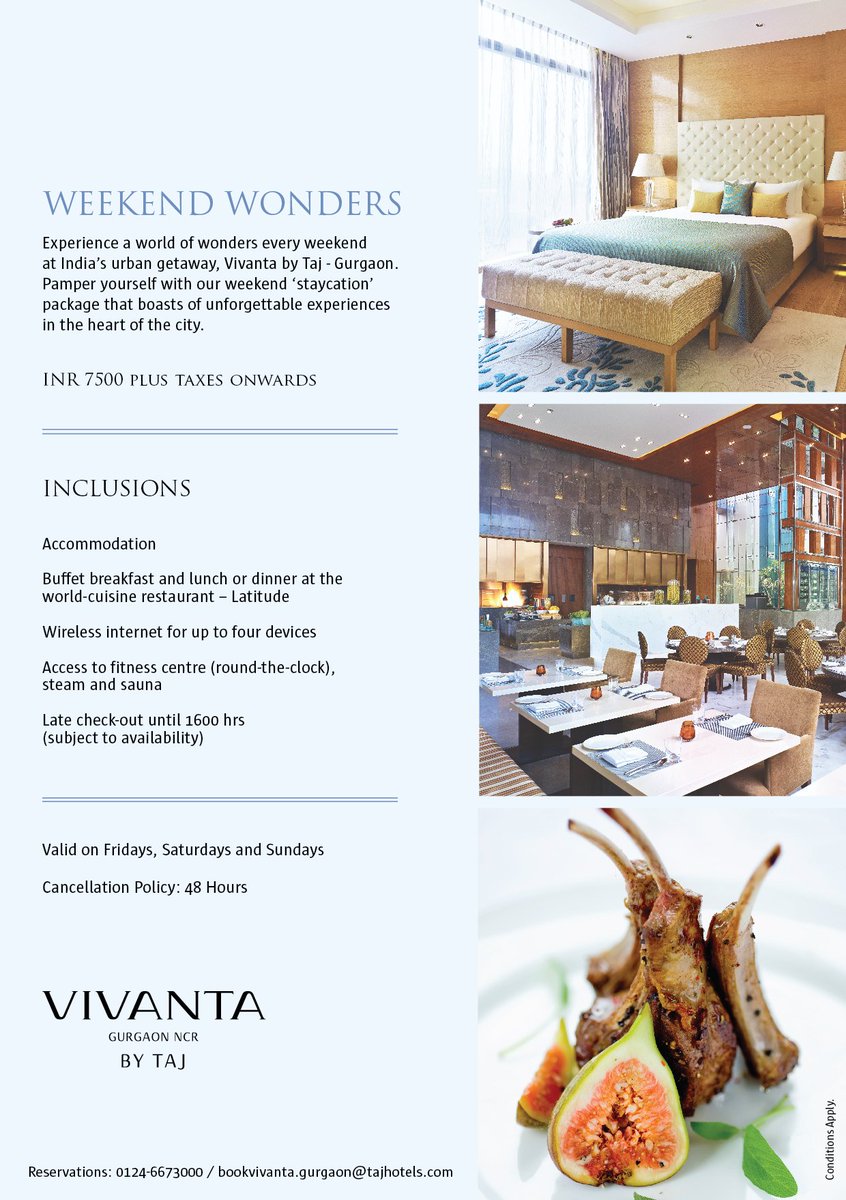 TajGurugram's tweet photo. Celebrate the long #weekend with an urban #staycation. Valid this week from stays between Feb 23 & 26.
#LongWeekend #WeekendFiesta #Gurgaon https://t.co/zpBCQzeR6x