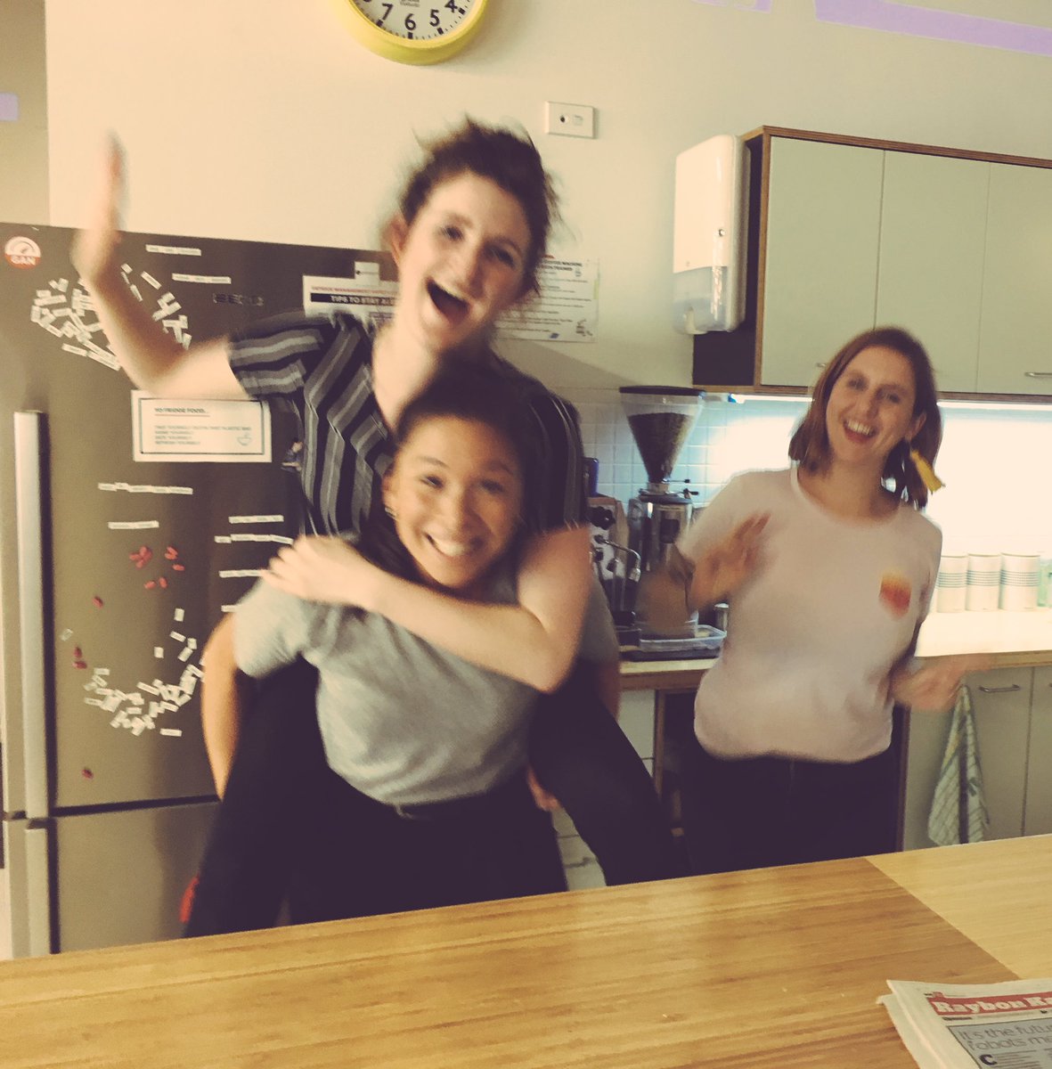 where_is_anna's tweet photo. Lots of excitement in the @CreativeHQ kitchen. I want what they're having. https://t.co/Sb8BXEA0ff