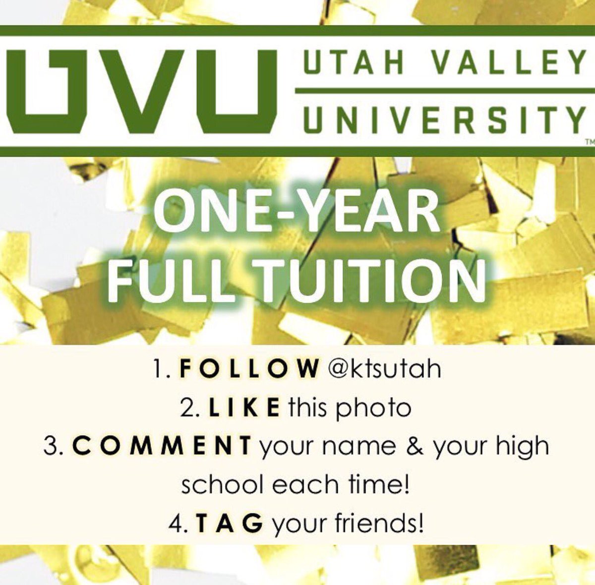 bvillelakers's tweet photo. LAKERS! We have the opportunity to win one student one-year full tuition at UVU! Simply LIKE and COMMENT!

https://t.co/BiIDvU2z0W https://t.co/Jd1cP7v3Nk