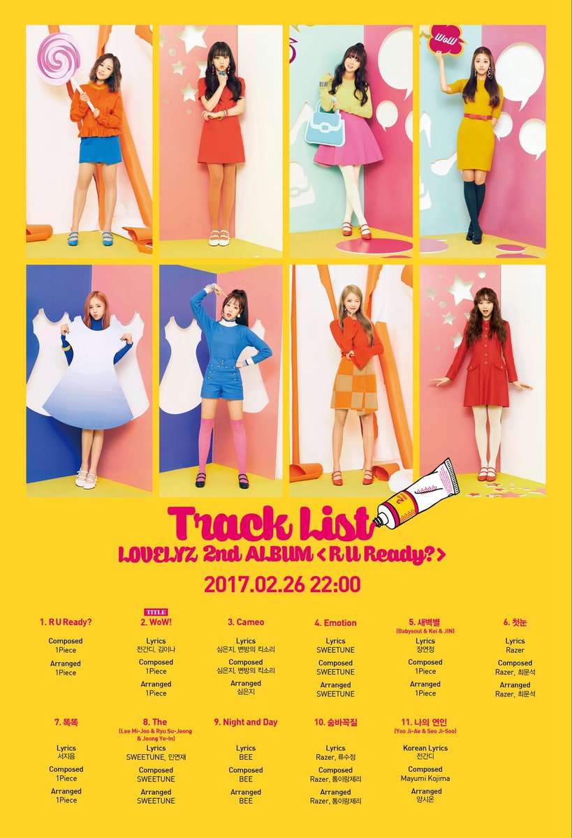 [#Lovelyz] #2nd_Album #R_U_Ready #Track_List 
#R_U_Ready #WoW #Cameo #Emotion #새벽별 #첫눈 #똑똑 #The #Night_and_Day 
#숨바꼭질 #나의_연인