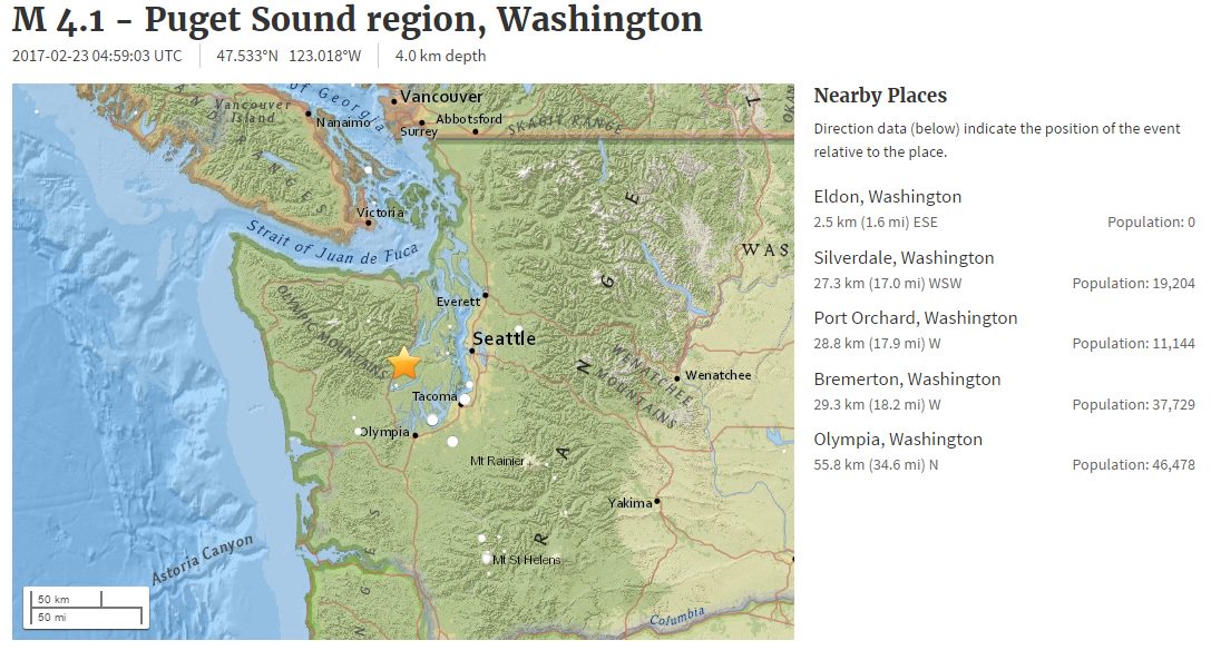 SchwartzNow's tweet image. - M 4.1 #earthquake - Puget Sound region, #Seattle #Washington 
Source: USGS - earthquake.usgs.gov/earthquakes/ev…