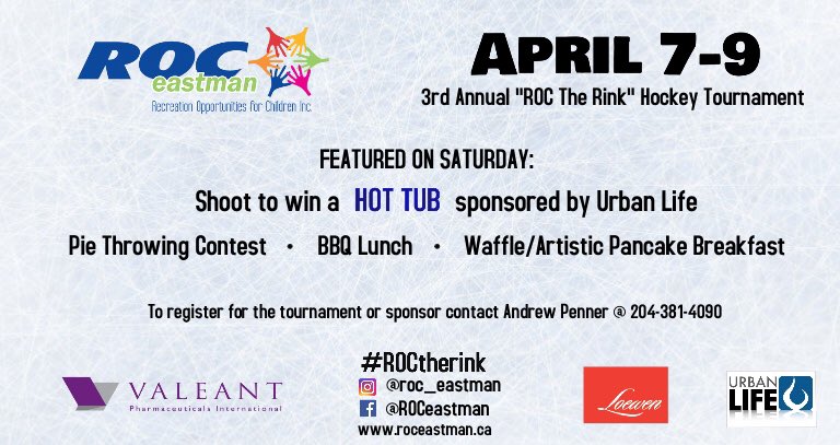 penner_andrew's tweet photo. ROC the Rink charity hockey tournament 2017

Waffle and white sauce breakfast, BBQ lunch, and a shoot to win contest.

Everyone is welcome! https://t.co/mlcam7NKZ8