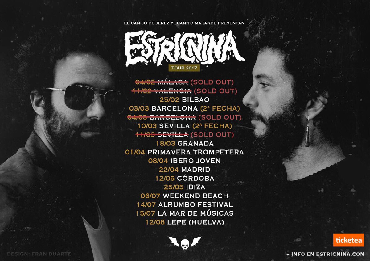 ⚡💀💀⚡La Gira Estricnina 2017 sigue su imparable camino hacia la diversión. 
¡Bienvenidos al año del Murciélago!
ticketea.com/search/?term=E…