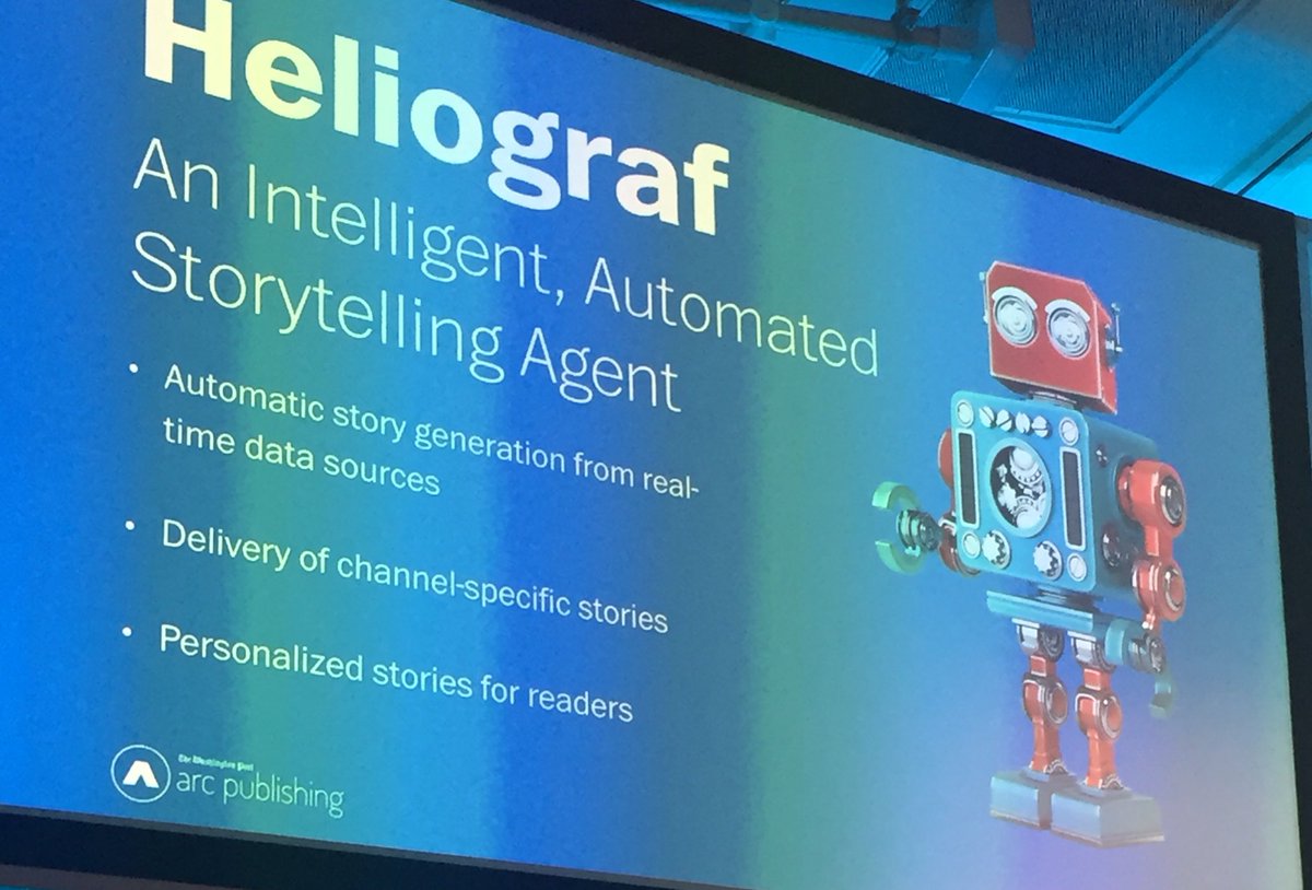 The secret of 1200 stories published daily by Washington Post? Some are written by machines. <a href="/sprakash007/">Sagar Prakash</a> at #bigdatamedia