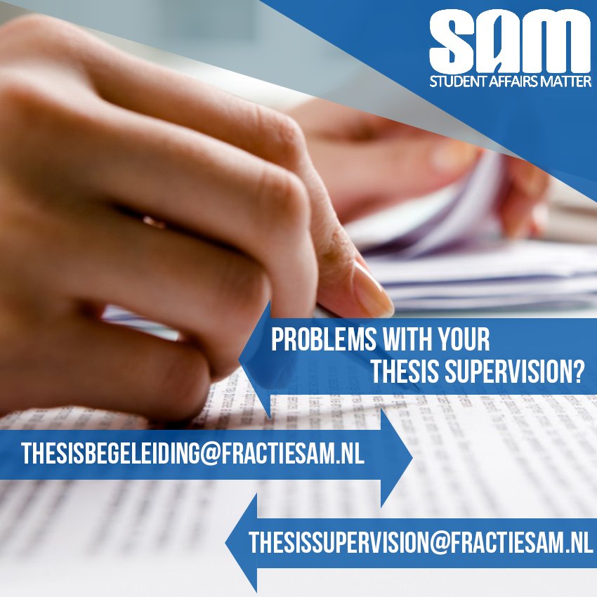 FractieSAM's tweet photo. Having problems with your thesis supervision? Send your story to our hotline thesissupervision@fractiesam.nl #TilburgU #StudentAffairsMatter https://t.co/aCXSd3V8ss