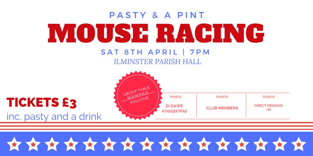 HarlequinCC1972's tweet photo. Come along for a great night! Book your tickets now! 🐁🐭🍺  Please RT! #mouseracing #Ilminster https://t.co/F9uhdinJwS