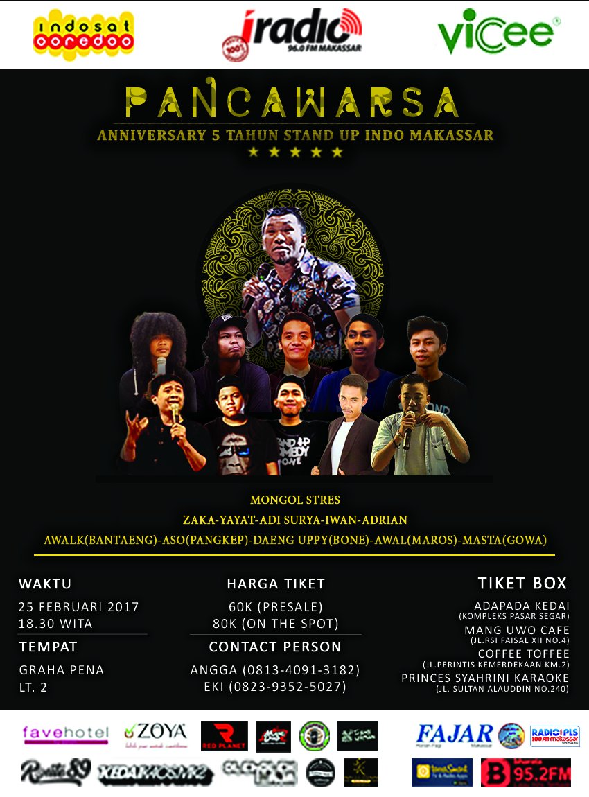 yang belum punya tiketnya bisa beli sekarang, mumpung masih tersisa. GS <a href="/Mongol_Stres/">Mongol Stres</a> cc @iradiomakassar @vicee_id <a href="/StandUpIndoMKSR/">StandUpIndoMKSR</a> 🙋