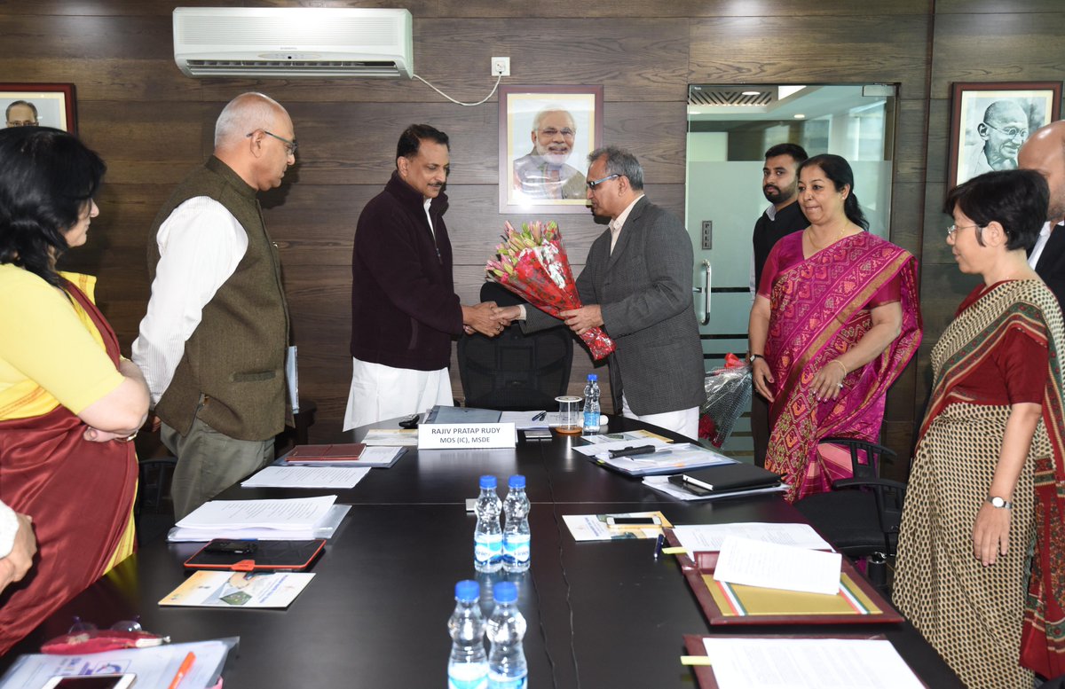 RajivPratapRudy's tweet photo. At the signing of agreement 4 entrepreneurship education to about 15 lakh students across the country between @WadhwaniF &amp; @MSDESkillindia https://t.co/p5XnQXTA2D