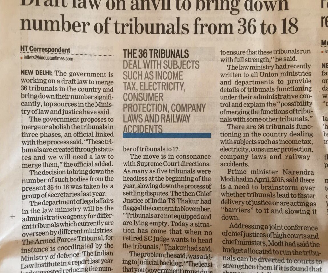 ASChandhiok's tweet photo. Why just bring down tribunals? Govt should ban them. Questions being raised about jurisdiction and competency everyday. Litigants suffer. https://t.co/aiJKnFrU75
