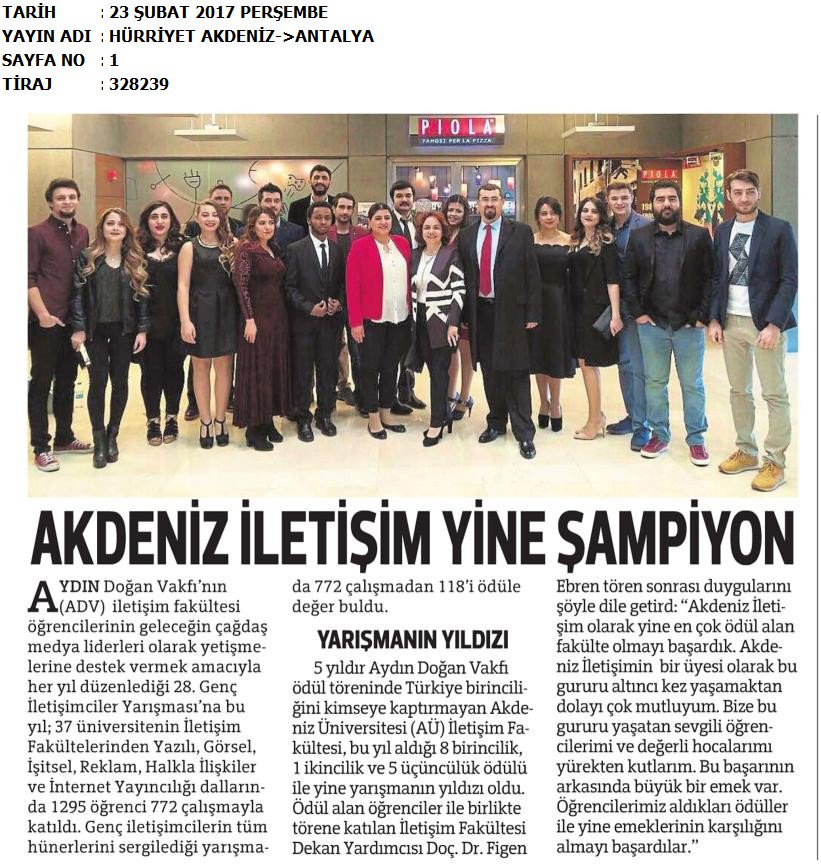 Akdenizun's tweet photo. Akdeniz Üniversitesi İletişim Fakültesi Yine Şampiyon https://t.co/mbcgk3cCRO