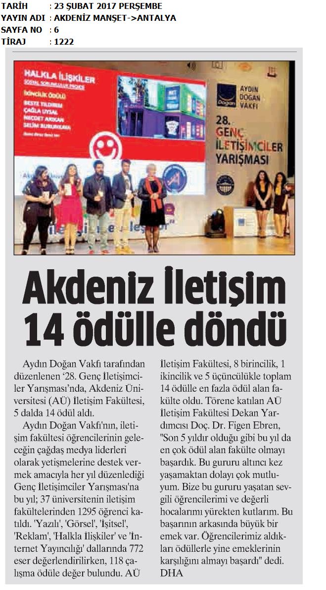 Akdeniz Üniversitesi İletişim Fakültesi Yine Şampiyon