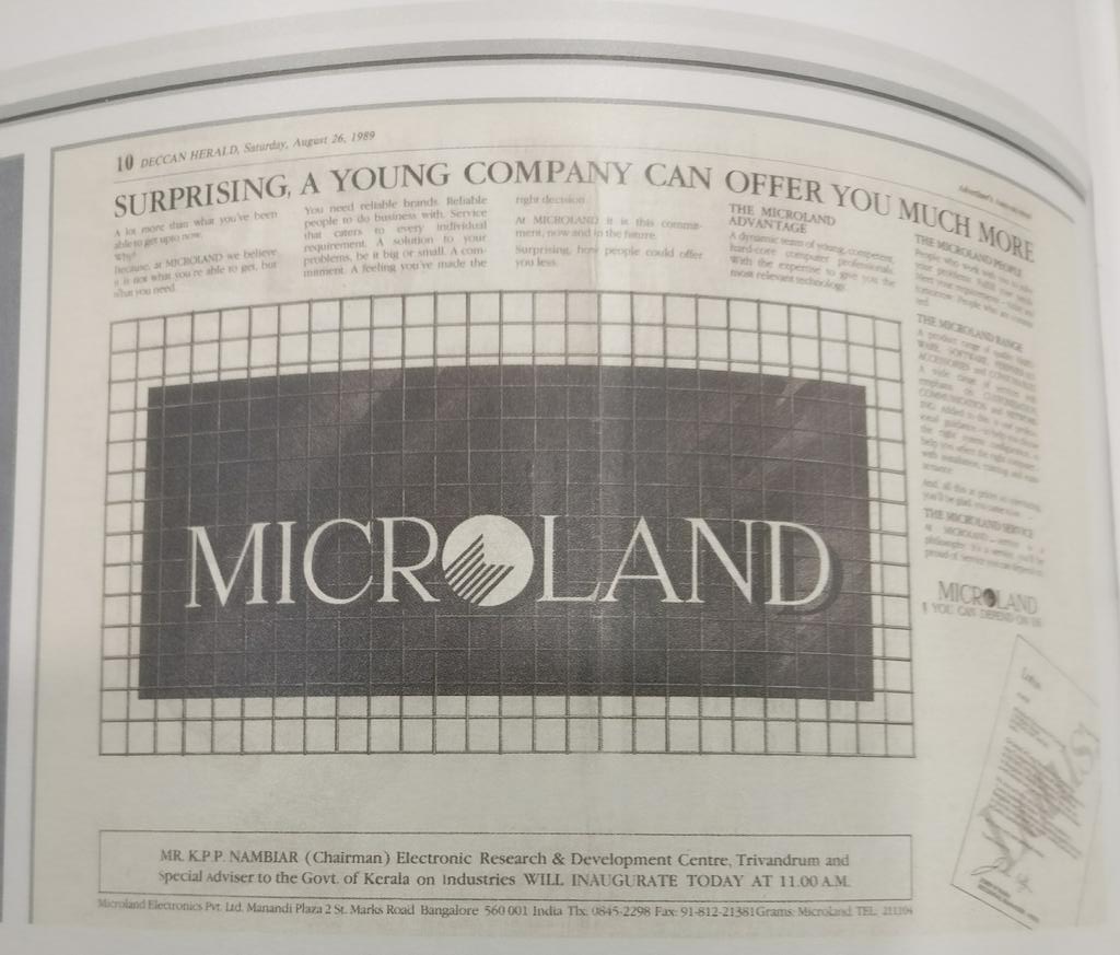 ashishxlri's tweet photo. Stumbled upon this interesting advertisement from 1989 in a national daily in India about @MicrolandCorp #proudmicrolander @garp12 https://t.co/jBGKcR9YoP