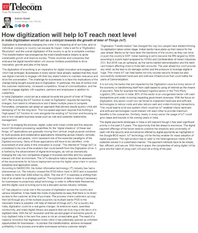 Telit_India's tweet photo. How Digitization will help IoT reach Next level
@ETTelecom @Telit_India #ArticleCoverage
https://t.co/QsYKW9cinp https://t.co/seklL9vqod