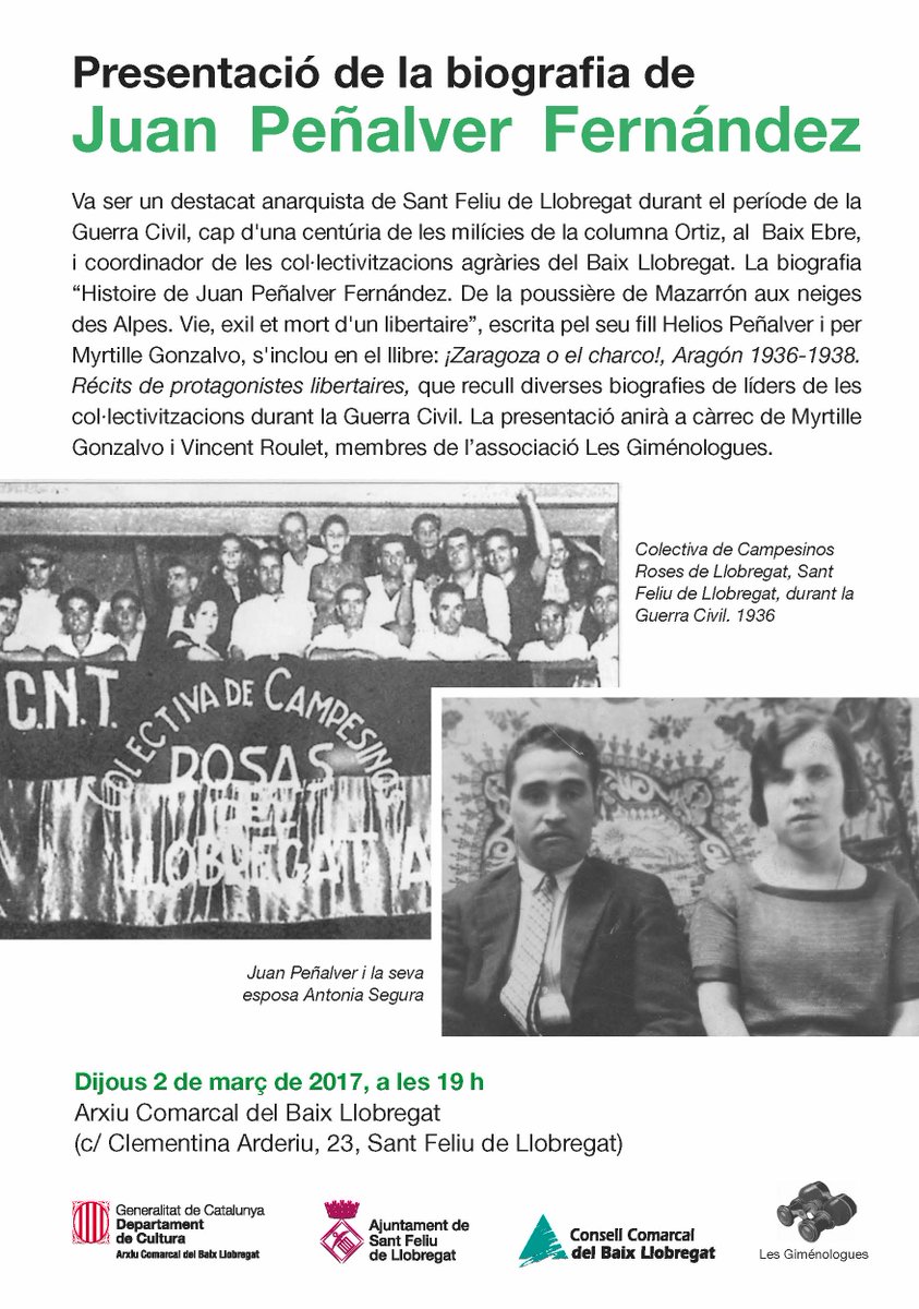acbllobregat's tweet photo. Presentació biografia Juan Peñalver #santfeliu #anarquistes Guerra Civil Española anarquismo #Arago https://t.co/4x2kO5dFBz