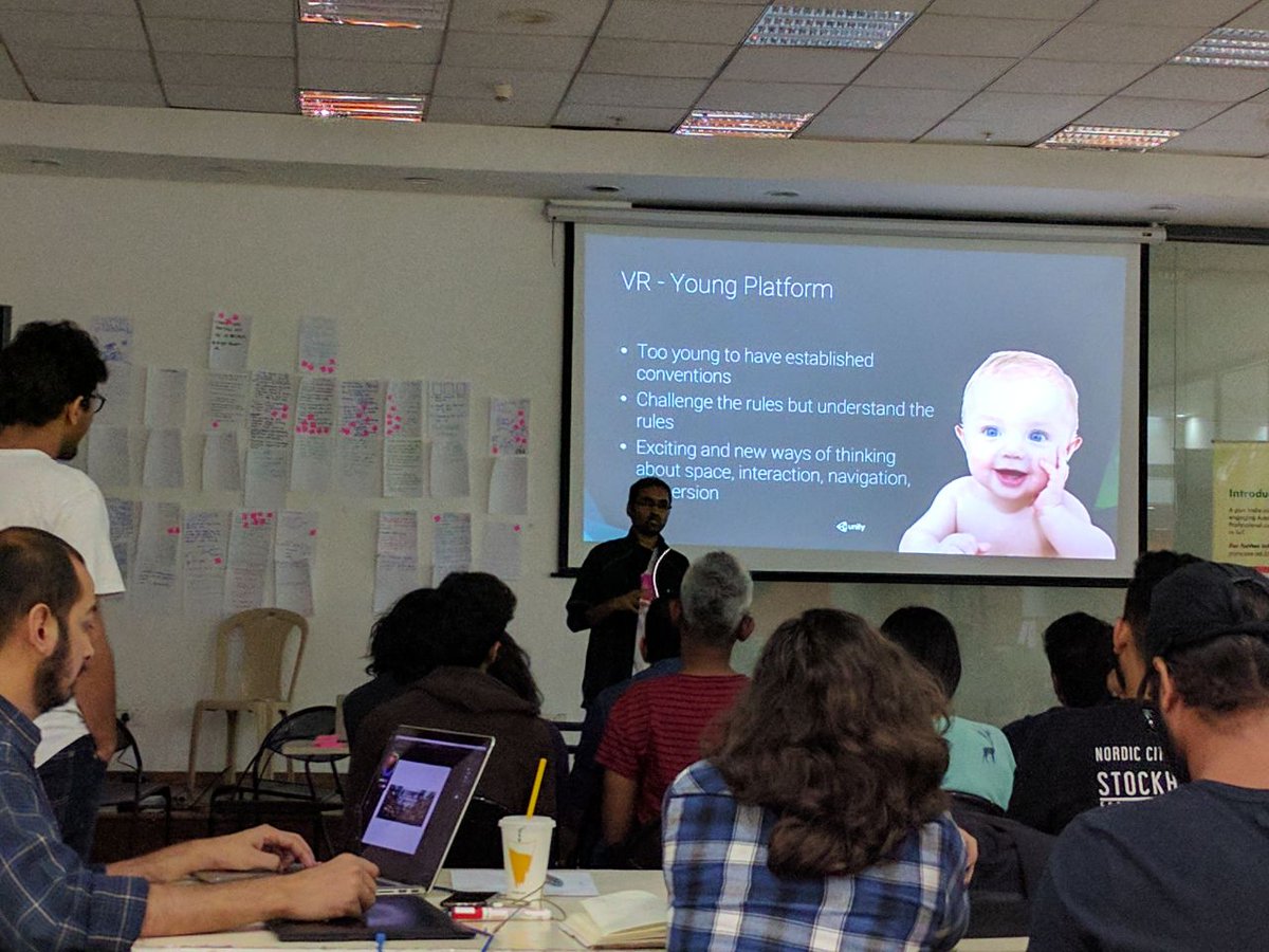 theindiagdc's tweet photo. Arvind from @unity3d talks to participants about creating #VR #content on Unity, at #VRGuildIndia with @unboxfestival & @helloQS. https://t.co/xibuWy5OYz