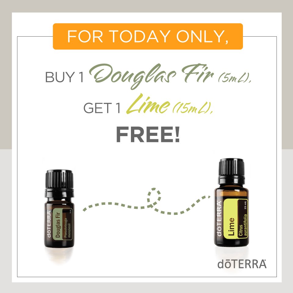 doterra's tweet photo. For today only buy one Douglas Fir 5mL and get one Lime 15mL FREE! #doTERRABOGOWeek https://t.co/JkPMtYGzLC