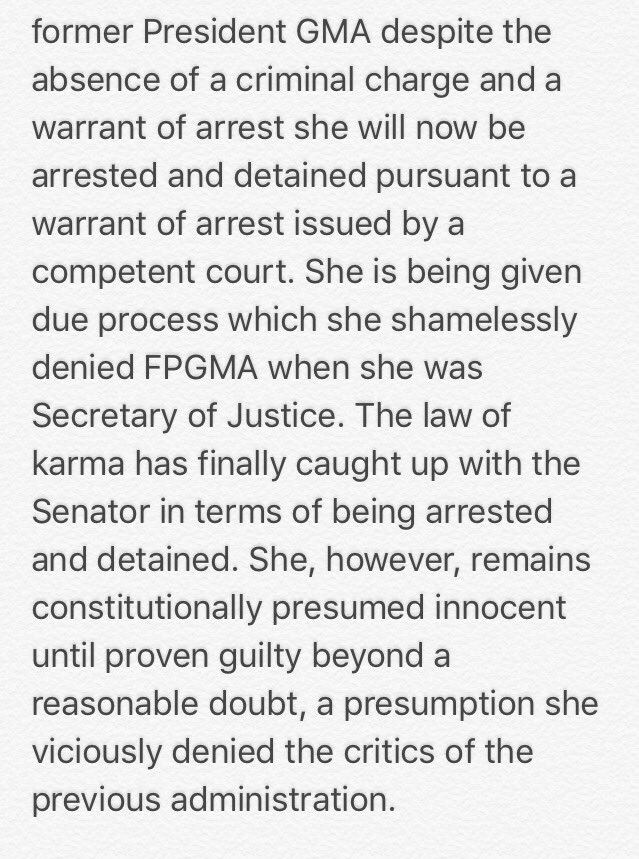 Presidential Chief Legal Counsel Sec. Salvador Panelo's statement on the arrest warrant issued vs Sen. De lima | via <a href="/halili_maricel/">Maricel Halili</a>