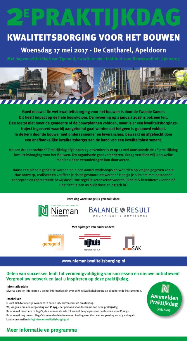 Aankondiging 2de Praktijkdag Kwaliteitsborging voor het Bouwen: praktische handvatten &amp; werkwijze voor stelselwijziging #wkb <a href="/balanceresult/">Balance & Result</a>