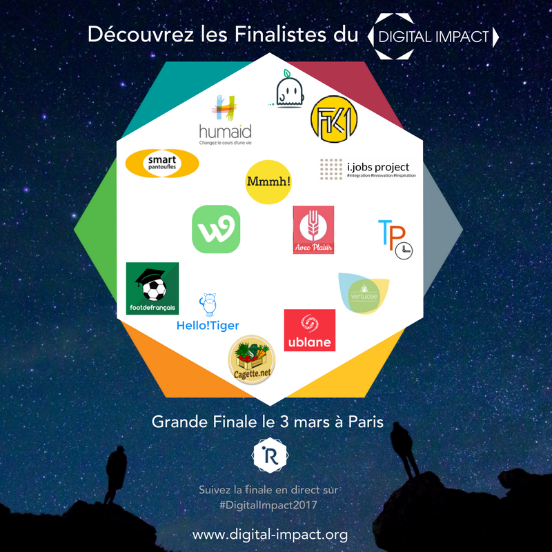 RucheParis's tweet photo. Après 5 Demi-Finales sur tout le territoire, Voici les finalistes du #DigitalImpact2017 ! RDV le 3/03 pour connaitre les grands gagnants ! https://t.co/3hryJh3HK0