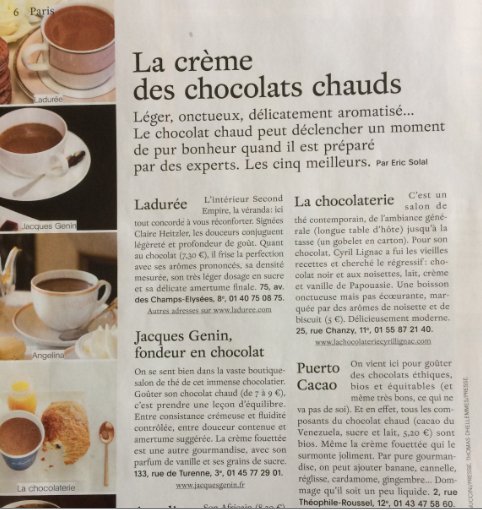 "La crème des chocolats chauds" est dans le dernier numéro <a href="/marieclaire/">Marie Claire</a> <a href="/marieclaire_fr/">Marie Claire</a> :) RDV à Paris et Douai #chocolat #cacao #equitable