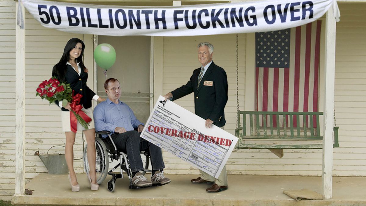 TheOnion's tweet photo. Insurance Company Celebrates 50 Billionth Fucking Over Of Customer https://t.co/tDvYDwo01Q https://t.co/EXveMbFAXd