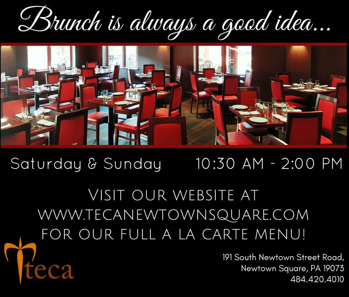 TecaNewtownSq's tweet photo. Brunch is always a good idea at Teca! Every Saturday and Sunday! Call 484.420.4010 for reservations! #brunch #mainlinedining #delcodining https://t.co/84N6uJql5T