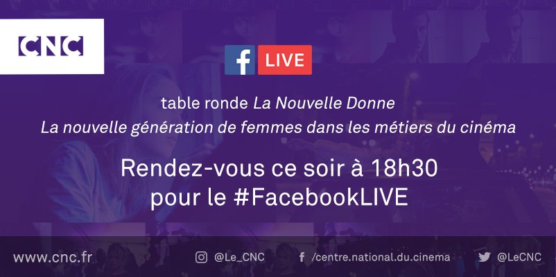 LeCNC's tweet image. Suivez en direct à 18h30 le #débatCNC sur la nouvelle génération de femmes dans les métiers du cinéma #FacebookLIVE facebook.com/centre.nationa…