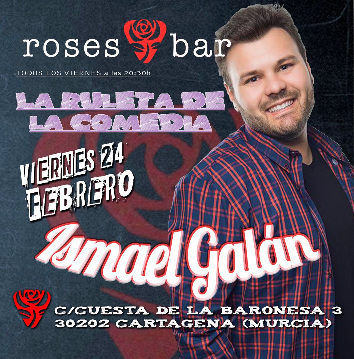 Mañana a eso de las 21h, tenemos al gran <a href="/Ismael_Galan/">Ismael Galán Cómico</a> en #laruletadelacomedia de <a href="/gruporoses/">Roses Bar</a> #Cartagena!
Te vienes?