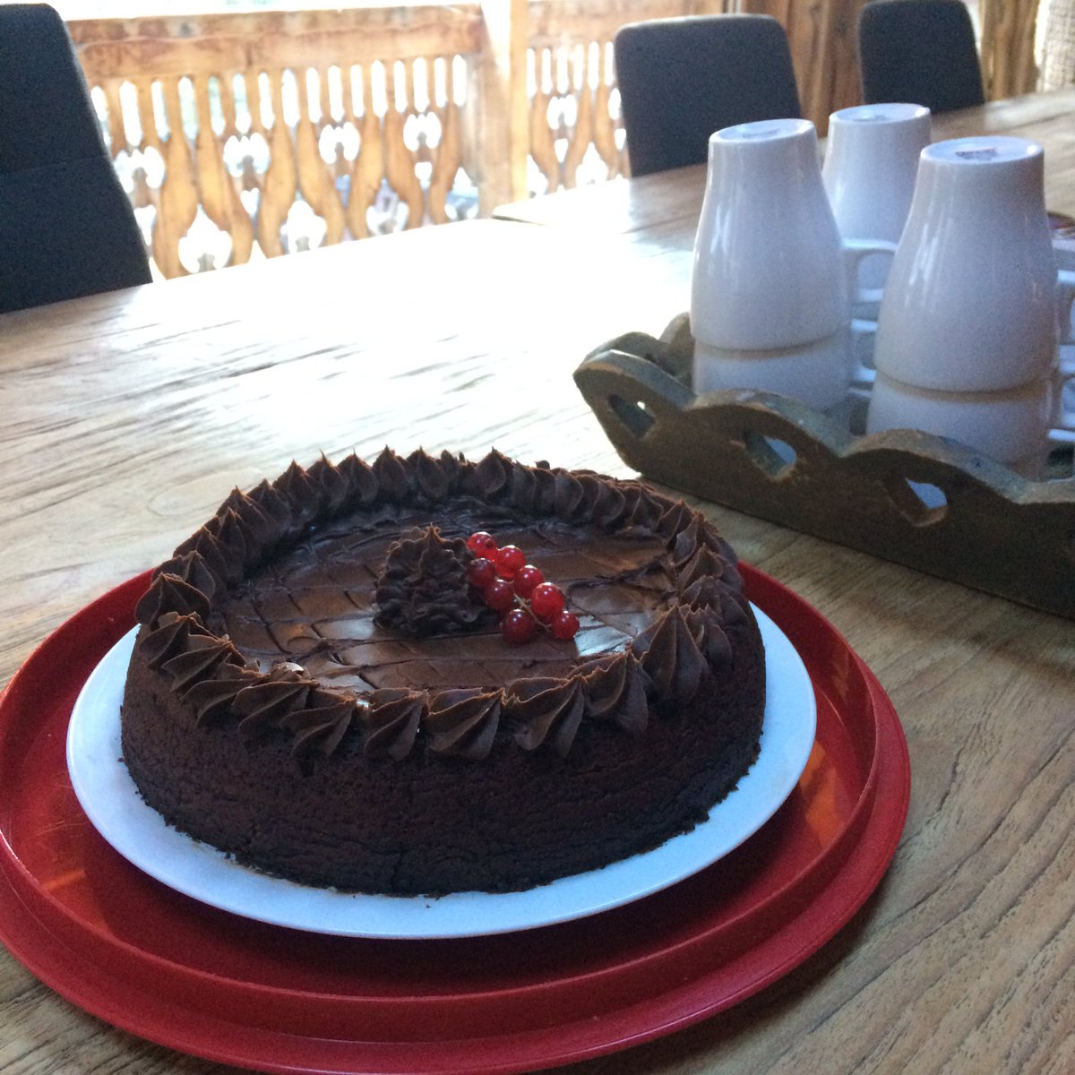 Another great creation from our chalet #chef Gary for afternoon tea. Chocolate cake with dark #chocolate ganache. #deathbychocolate #yum