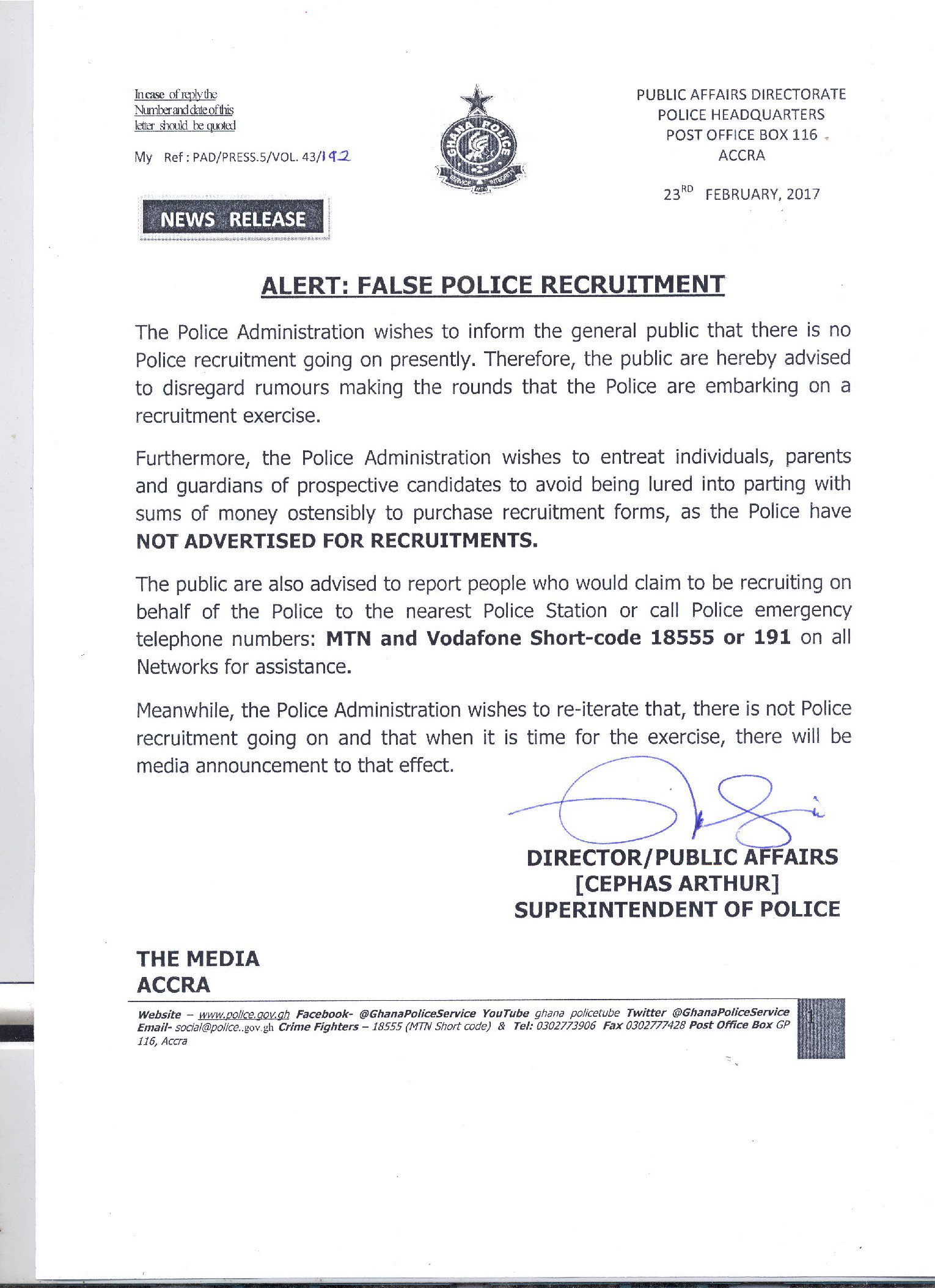 Ghana Police Service on X: &ldquo;ALERT - False Police Recruitment 