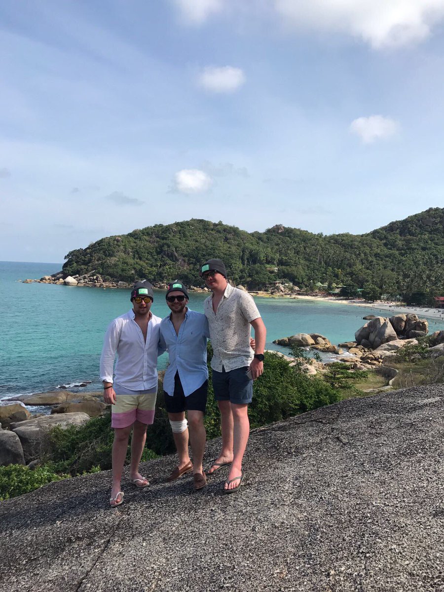 Dan, Courtney &amp; Andy on the cliff in #KohSamui! Your tans are looking GR8! Thanks so much for doing the #GR8HatChallenge!