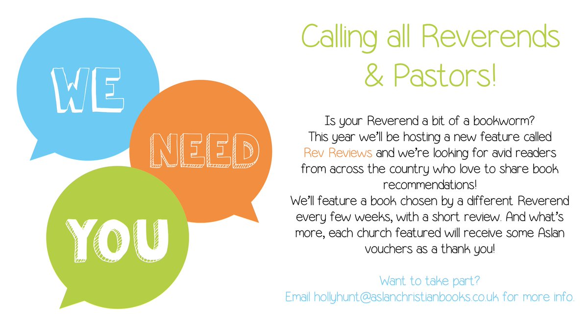 AslanBooksUK's tweet photo. Calling all reverends & pastors!
We need YOU!
#RevReviews begins soon
Email hollyhunt@aslanchristianbooks.co.uk for more info :-) https://t.co/pRkWdRrh3m