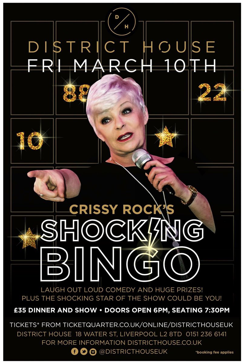 DistrictHouseuk (@districthouseuk) on Twitter photo Don't miss <a href="/Crissy_Rock/">Crissy Rock</a> SHOCKING BINGO - Fri 10th Mar. A night full of FOOD, DRINK & LAUGHTER! ticketquarter.co.uk/online/distric… Don't miss <a href="/Crissy_Rock/">Crissy Rock</a> SHOCKING BINGO - Fri 10th Mar. A night full of FOOD, DRINK & LAUGHTER! ticketquarter.co.uk/online/distric…