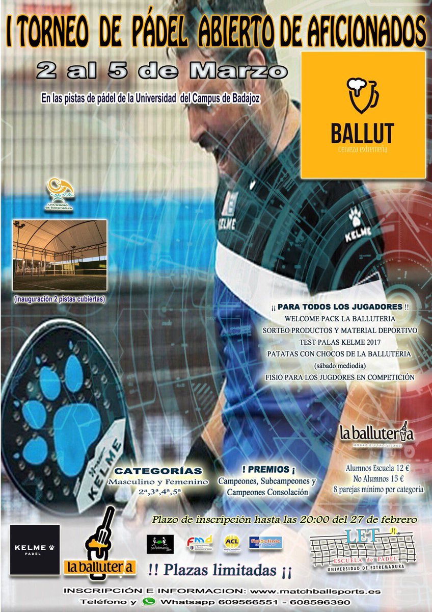 Gran torneo!  Movil, SMS o whatsapp 609566551-608596390
matchballsports.es
€12 alumnos LET €15 resto de jugadores. Gran sorteo y WP!!