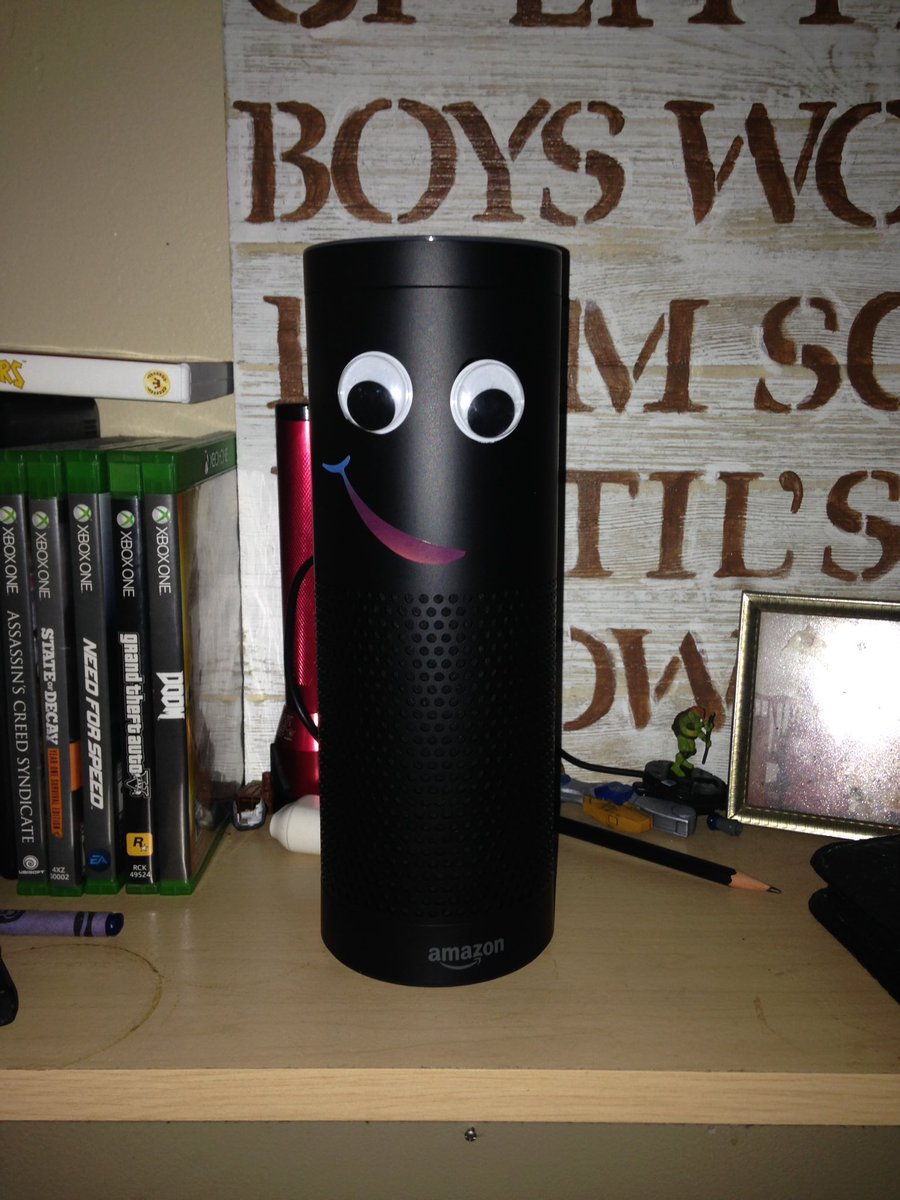 killedseth's tweet photo. My beautiful wife decided while I was at the store, that #alexa needed a little personality. #skynet @amazon #machineuprising #howitstarts https://t.co/CJ8Dbp2b2G