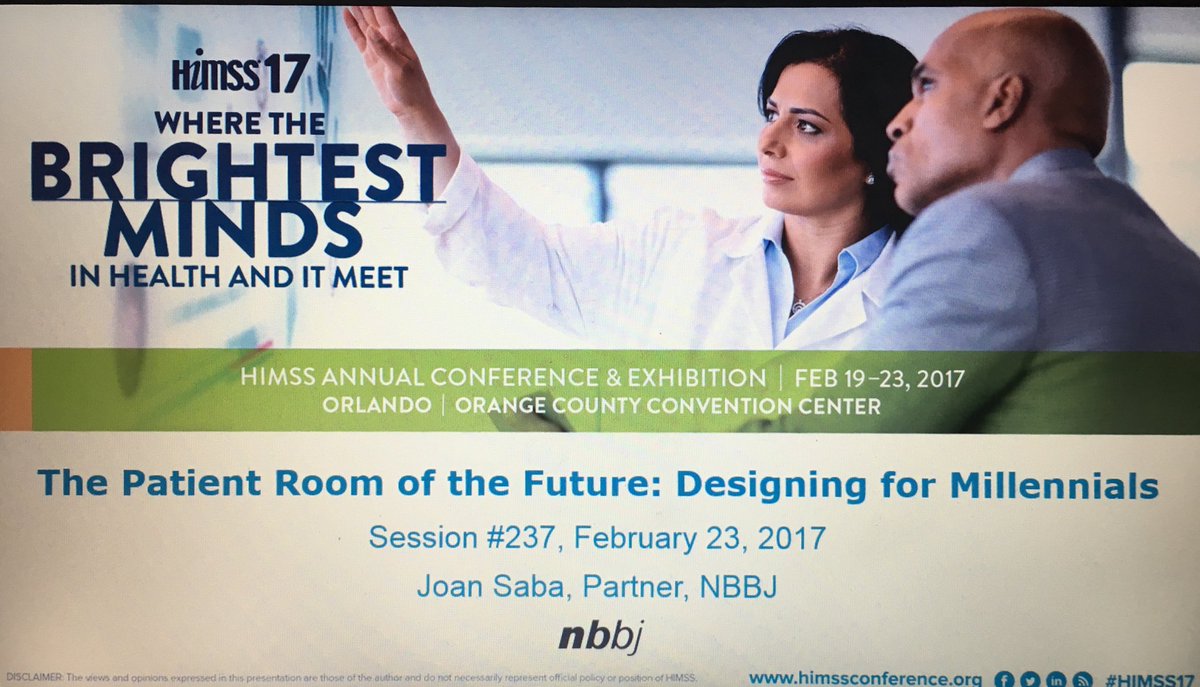 JSLSaba's tweet image. Are you Millennial Minded? Super excited about my presentation today at HIMSS17! @NBBJDesign @HIMSS