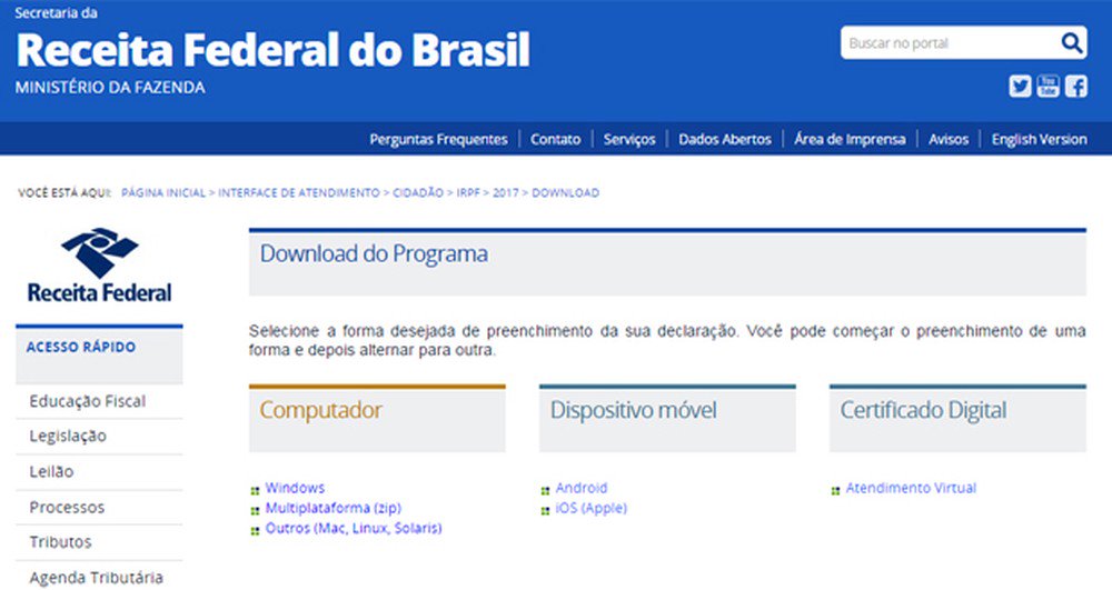 g1's tweet photo. Receita libera programa do Imposto de Renda 2017 https://t.co/JFxq5bYr9C #G1 https://t.co/8J1ZTIZyes