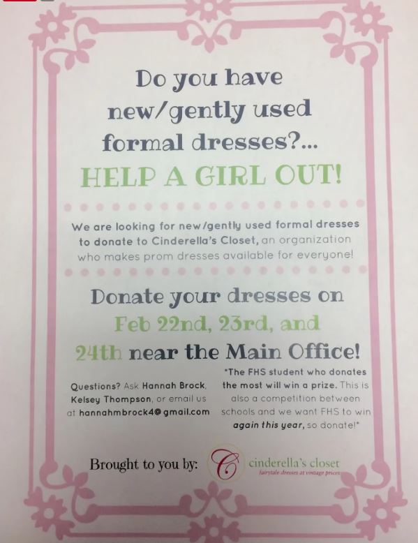 FHSGlads's tweet photo. Students, if you have any extra formal dresses to give away, donate now! The last day of the #DressDrive is tomorrow! https://t.co/G0CXsjja1V