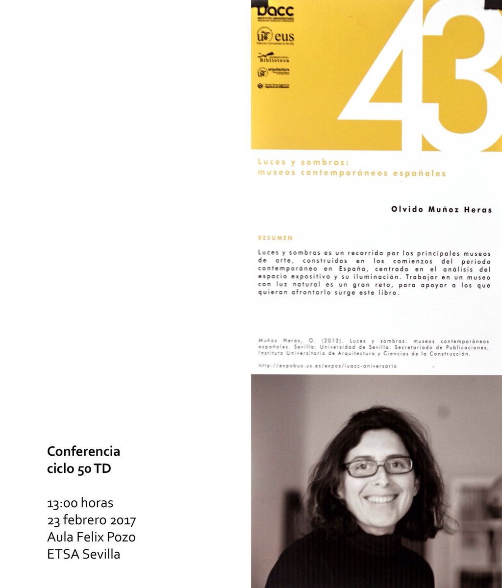 LibrosArq's tweet photo. Colaboramos en la nueva entrega del ciclo de conferencias del #IUCC en @ETSASevilla. #EstáPasando #RMLibrería #LucesySombras #50TD #TD43 https://t.co/nO5b0UGa9r