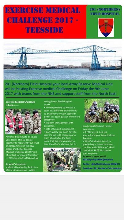 ExMedChallenge's tweet photo. Fancy a new challenge? Getting a team of your work colleagues together and learning some new skills? Teeside 9th June. https://t.co/DlI3bDe9QQ